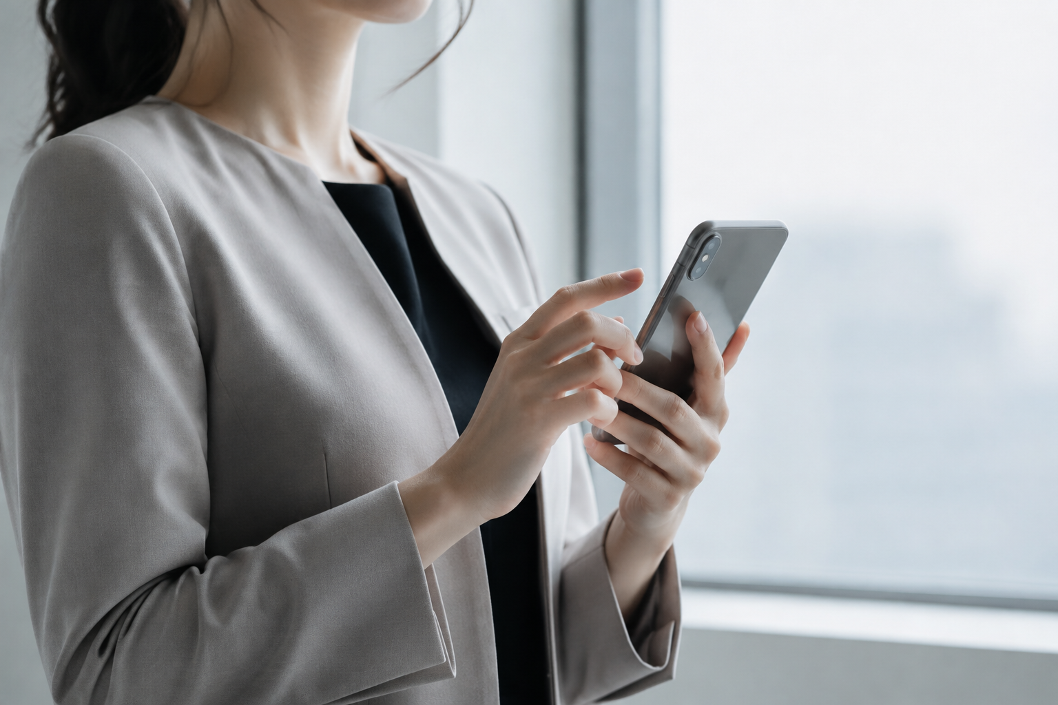 スマートフォンを操作する女性
